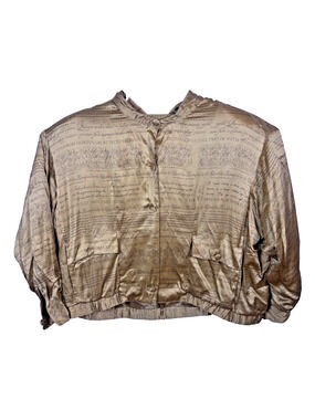 Vintage Nancy Heller Sz 3X GOLD Silk Charmeuse Script Latin Art-to-Wear Jacket